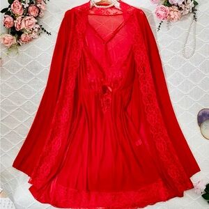Elegant Red Lace Nightgown Set